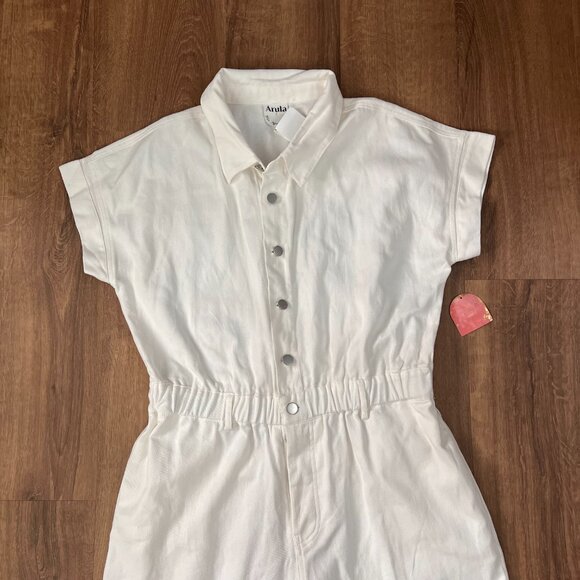 NEW Arula White Cotton Denim Short Sleeve Erica Jumpsuit Sz XL - Picture 6 of 14